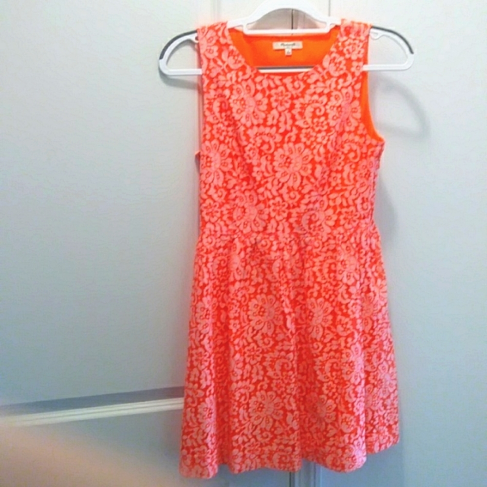 MADEWELL Neon Orange Lace Blossom Dress Size 2